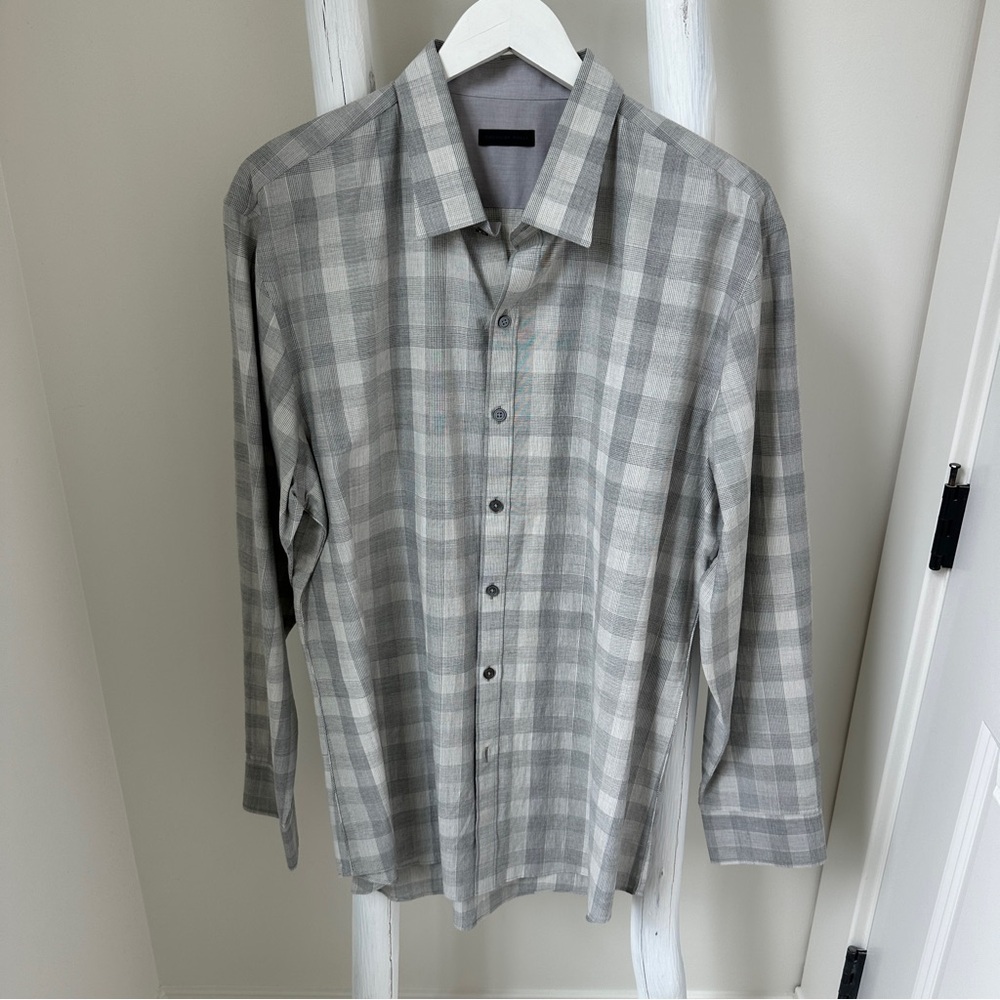 Zachary Prell Minch Grey Plaid Men's Dress Shirt Sz XL